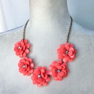 J. Crew Statement Floral Necklace in Coral